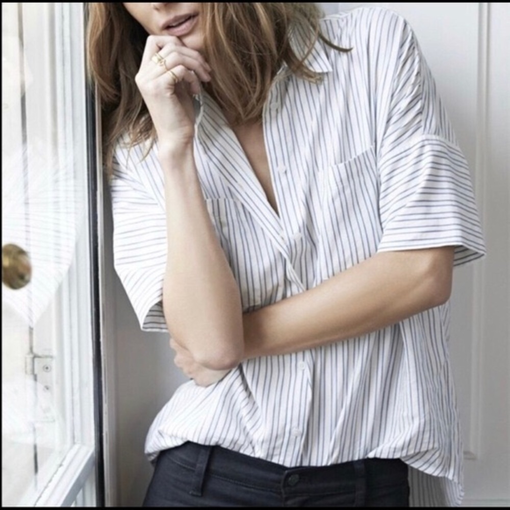 MADEWELL Courier Shirt in Black & White Stripe | S